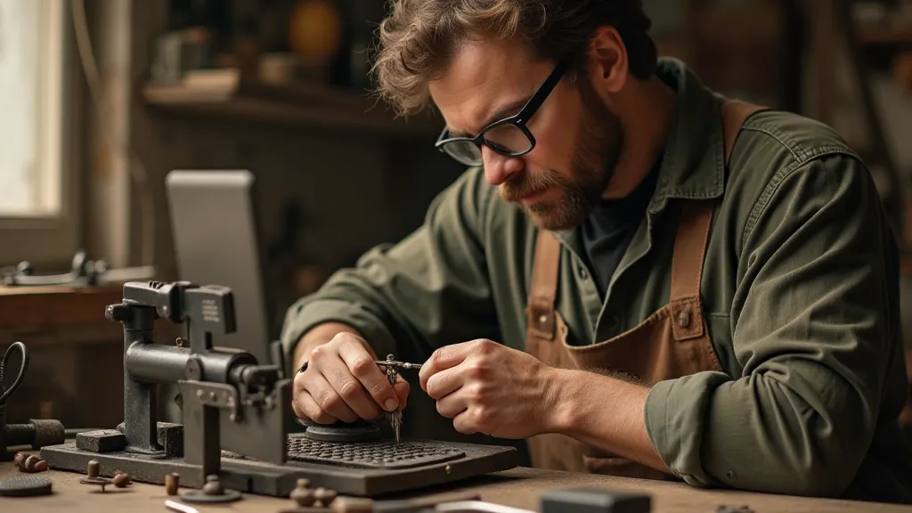 Machinist restoring a typewriter key
