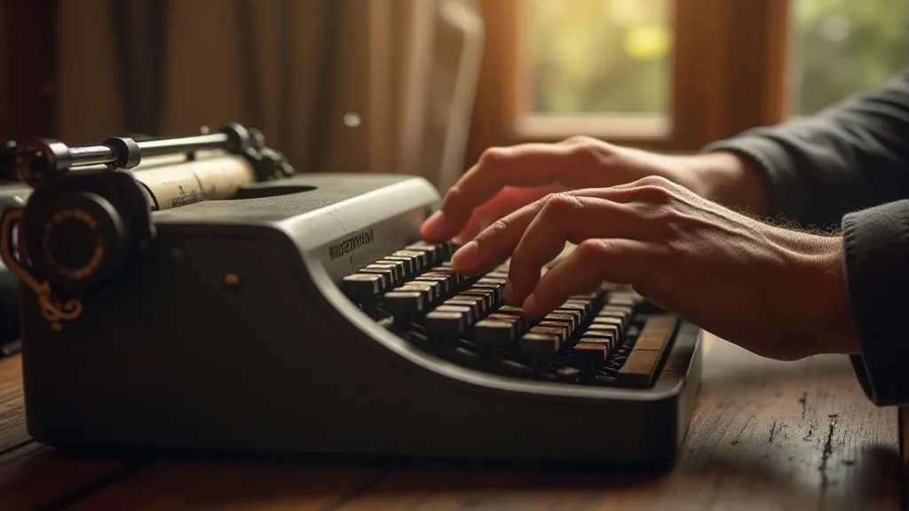 Hands typing on a typewriter
